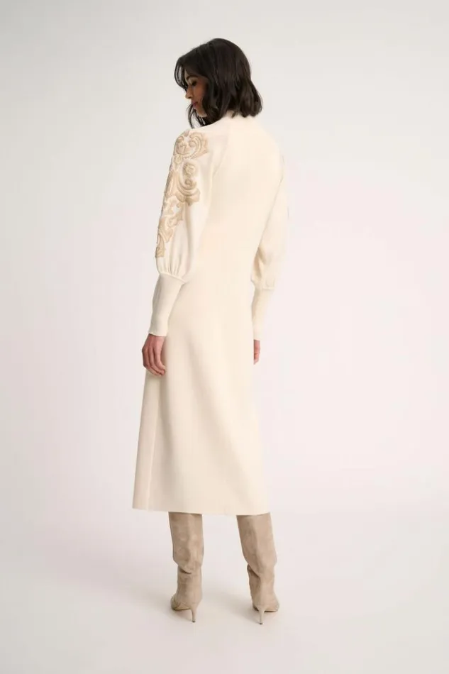 Luisa Spagnoli Dresses and Jumpsuits Maioliche 8211 Embroidered Wool Dress Cream 8211 Women