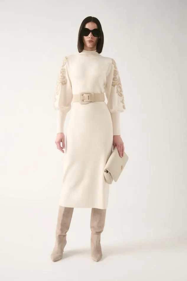 Luisa Spagnoli Dresses and Jumpsuits Maioliche 8211 Embroidered Wool Dress Cream 8211 Women