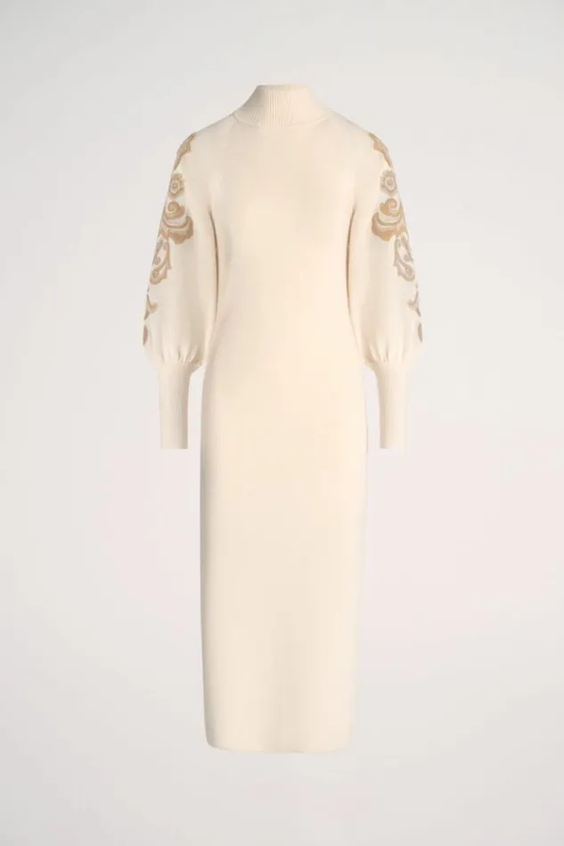 Luisa Spagnoli Dresses and Jumpsuits Maioliche 8211 Embroidered Wool Dress Cream 8211 Women
