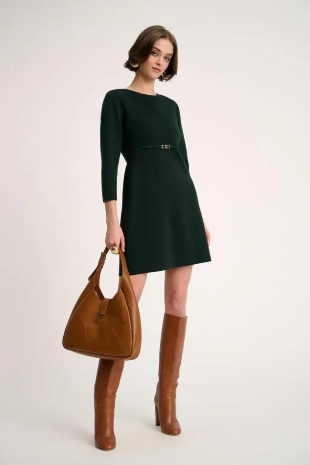 Luisa Spagnoli Dresses and Jumpsuits Marinella 8211 Bon Ton Knit Dress Bottlegreen 8211 Women