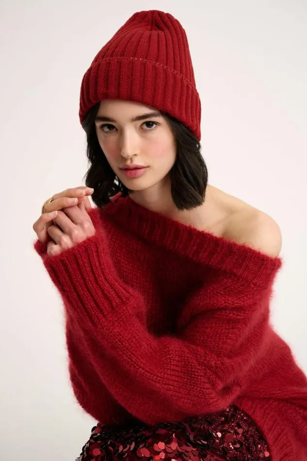 Luisa Spagnoli Hats And Gloves Merin 8211 Ribbed Hat 8211 Fashion Show Red 8211 Women Luisa Spagnoli Hats And Gloves Merin 8211 Ribbed Hat 8211 Fashion Show Red 8211 Women