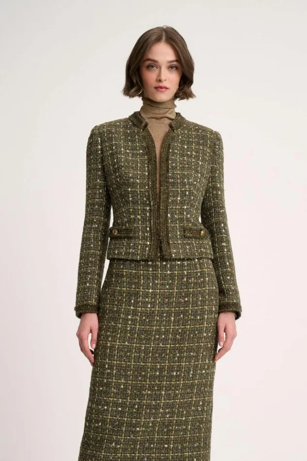 Luisa Spagnoli Jackets and Blazers Saggi 8211 Cropped Jacket Greengold 8211 Women Luisa Spagnoli Jackets and Blazers Saggi 8211 Cropped Jacket Greengold 8211 Women