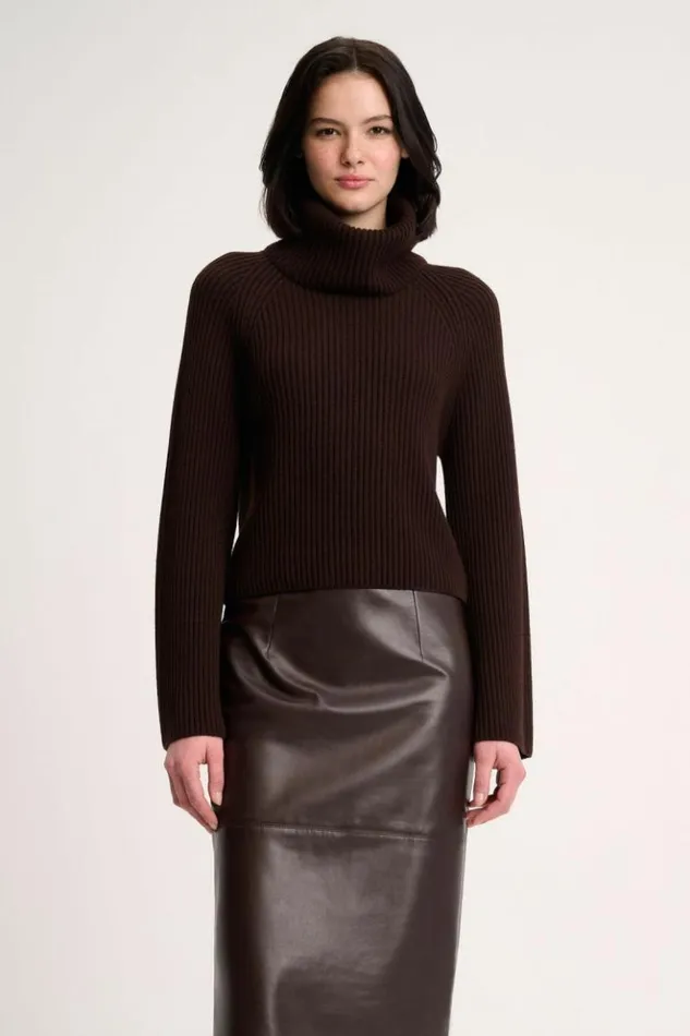 Luisa Spagnoli Knitwear Magnus 8211 RibKnit Turtleneck Pullover Brown 8211 Women Luisa Spagnoli Knitwear Magnus 8211 RibKnit Turtleneck Pullover Brown 8211 Women