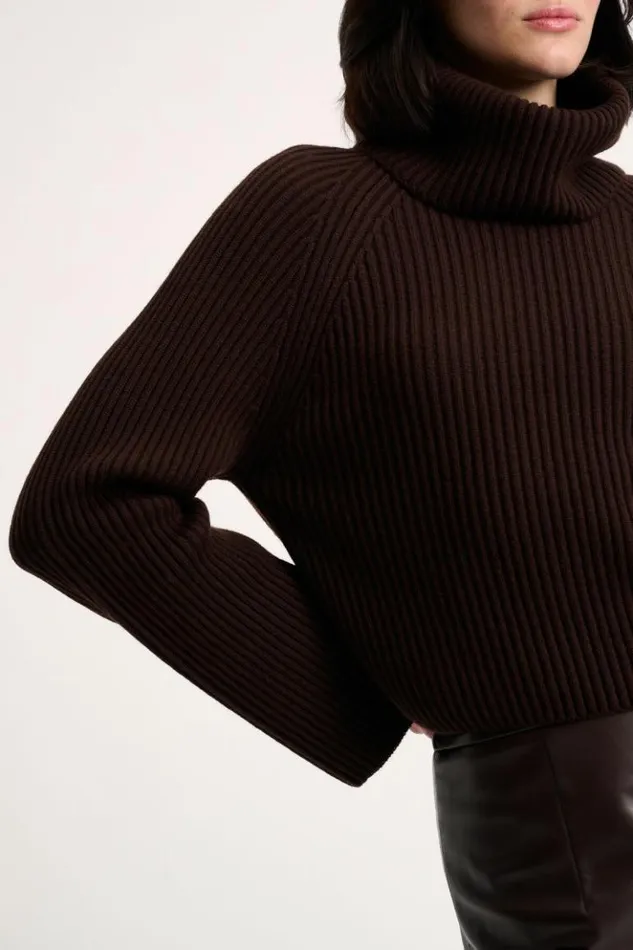 Luisa Spagnoli Knitwear Magnus 8211 RibKnit Turtleneck Pullover Brown 8211 Women Luisa Spagnoli Knitwear Magnus 8211 RibKnit Turtleneck Pullover Brown 8211 Women