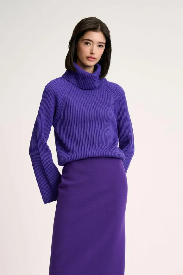 Luisa Spagnoli Knitwear Magnus 8211 RibKnit Turtleneck Pullover Purple 8211 Women Luisa Spagnoli Knitwear Magnus 8211 RibKnit Turtleneck Pullover Purple 8211 Women