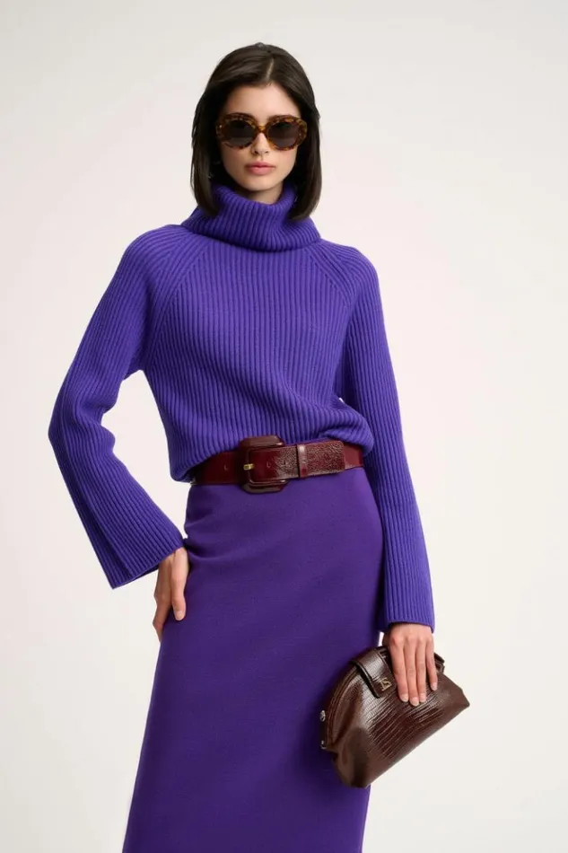 Luisa Spagnoli Knitwear Magnus 8211 RibKnit Turtleneck Pullover Purple 8211 Women Luisa Spagnoli Knitwear Magnus 8211 RibKnit Turtleneck Pullover Purple 8211 Women