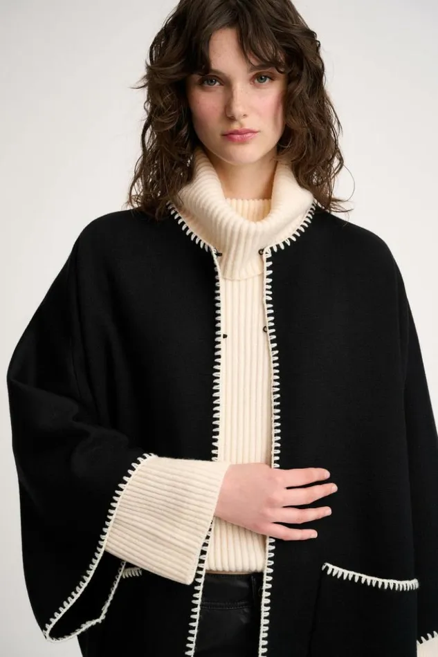 Luisa Spagnoli Outerwear Meglio 8211 Embroidered Cape Blackcream 8211 Women
