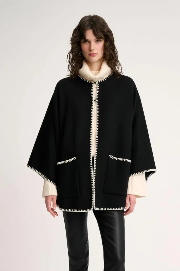 Luisa Spagnoli Outerwear Meglio 8211 Embroidered Cape Blackcream 8211 Women Luisa Spagnoli Outerwear Meglio 8211 Embroidered Cape Blackcream 8211 Women