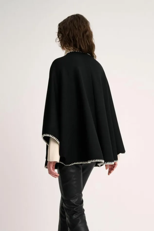 Luisa Spagnoli Outerwear Meglio 8211 Embroidered Cape Blackcream 8211 Women Luisa Spagnoli Outerwear Meglio 8211 Embroidered Cape Blackcream 8211 Women