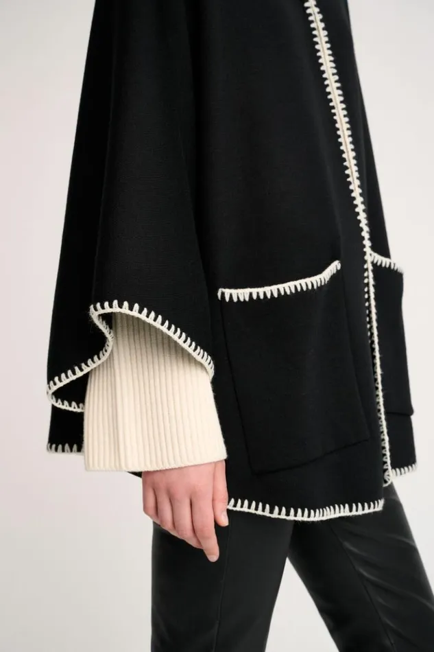 Luisa Spagnoli Outerwear Meglio 8211 Embroidered Cape Blackcream 8211 Women Luisa Spagnoli Outerwear Meglio 8211 Embroidered Cape Blackcream 8211 Women