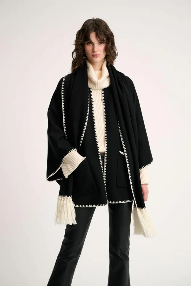 Luisa Spagnoli Outerwear Meglio 8211 Embroidered Cape Blackcream 8211 Women Luisa Spagnoli Outerwear Meglio 8211 Embroidered Cape Blackcream 8211 Women