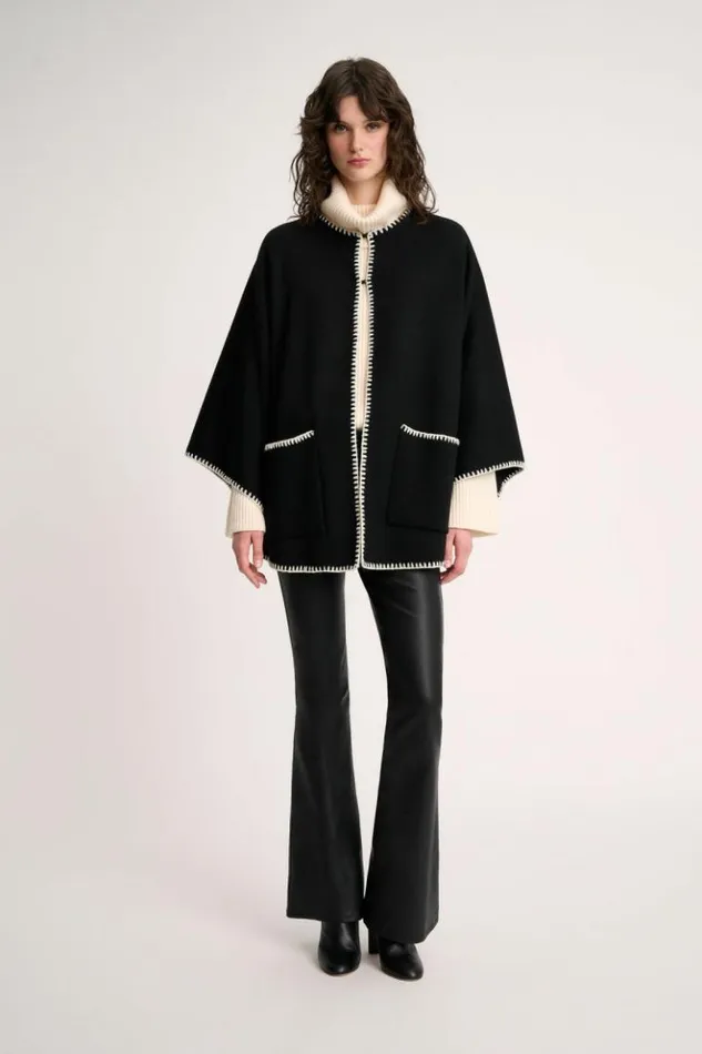 Luisa Spagnoli Outerwear Meglio 8211 Embroidered Cape Blackcream 8211 Women Luisa Spagnoli Outerwear Meglio 8211 Embroidered Cape Blackcream 8211 Women