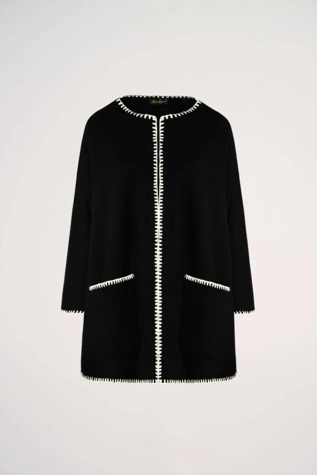 Luisa Spagnoli Outerwear Meglio 8211 Embroidered Cape Blackcream 8211 Women Luisa Spagnoli Outerwear Meglio 8211 Embroidered Cape Blackcream 8211 Women