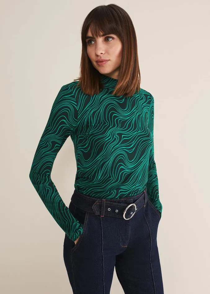 Macey High Neck Top Green Multi Women Phase Eight Tops and TShirts