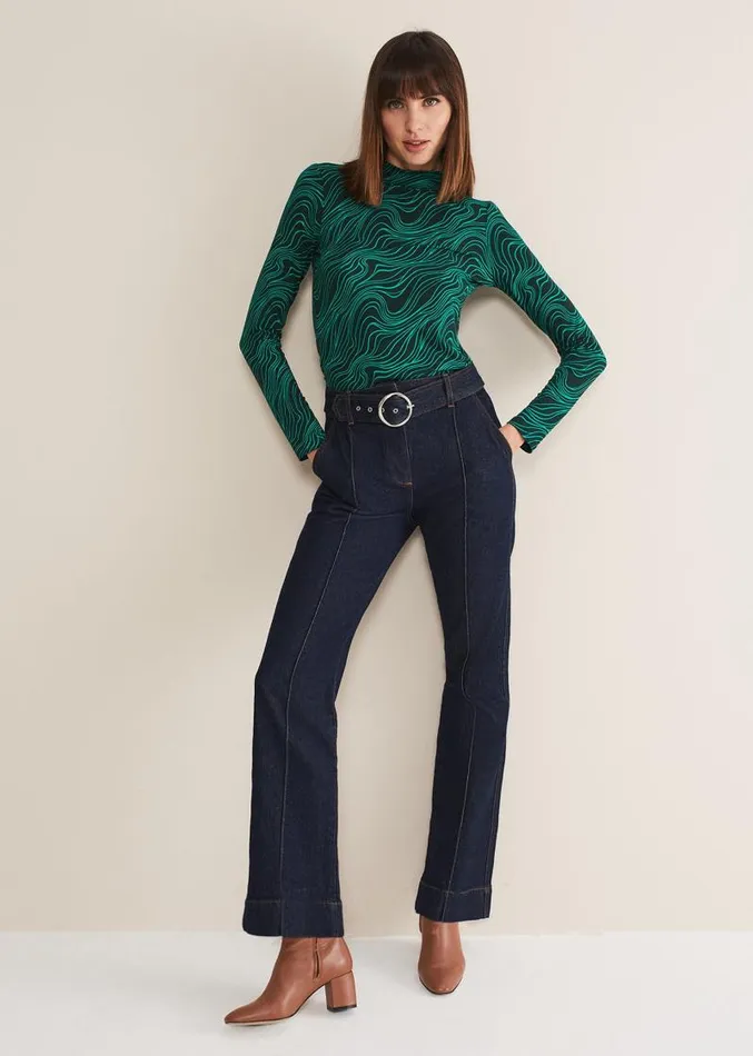 Macey High Neck Top Green Multi Women Phase Eight Tops and TShirts