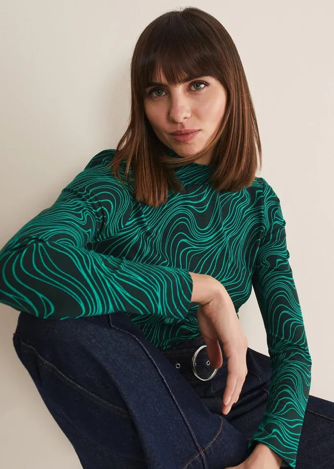 Macey High Neck Top Green Multi Women Phase Eight Tops and TShirts