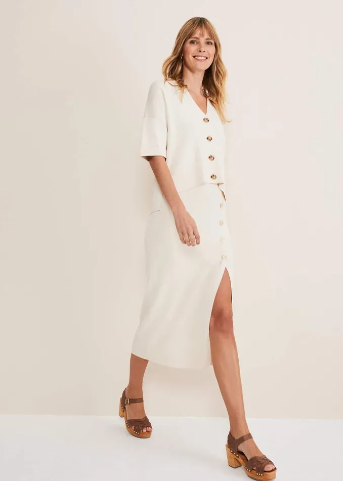 Mae Button Up Skirt Buttermilk Women Phase Eight Skirts