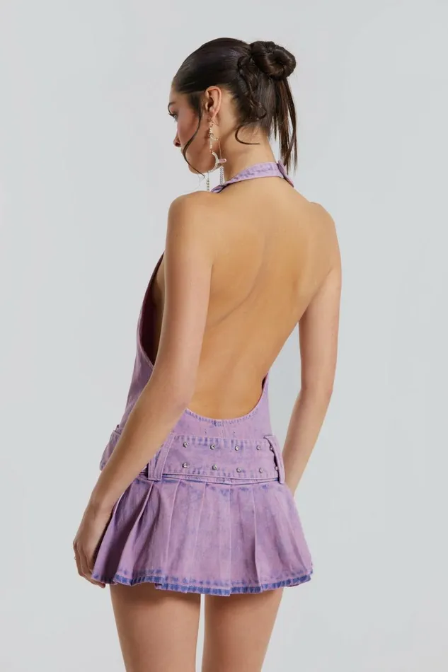 Malibu Plunge Denim Mini Dress Pink Women Jaded London Malibu Plunge Denim Mini Dress Pink Women Jaded London