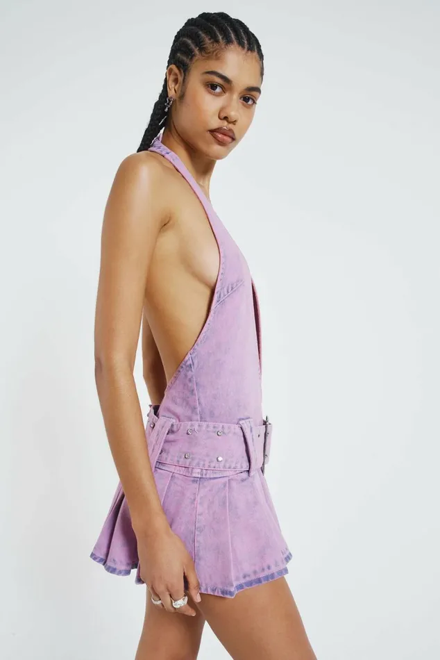 Malibu Plunge Denim Mini Dress Pink Women Jaded London Malibu Plunge Denim Mini Dress Pink Women Jaded London