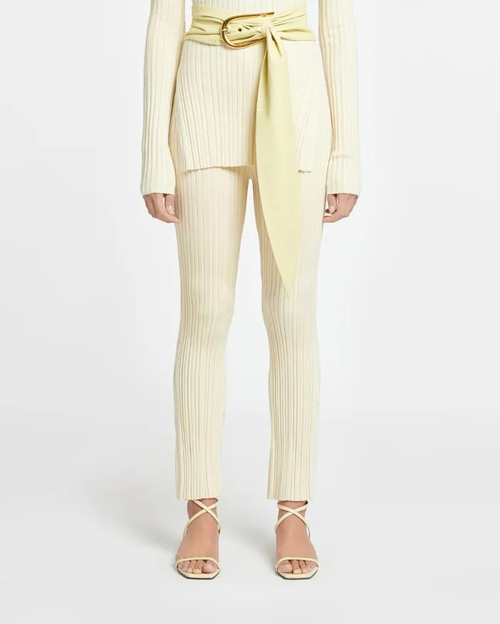 Malise Cropped Ribbed Merino Pants Lime YellowCreme Women Nanushka Bottoms
