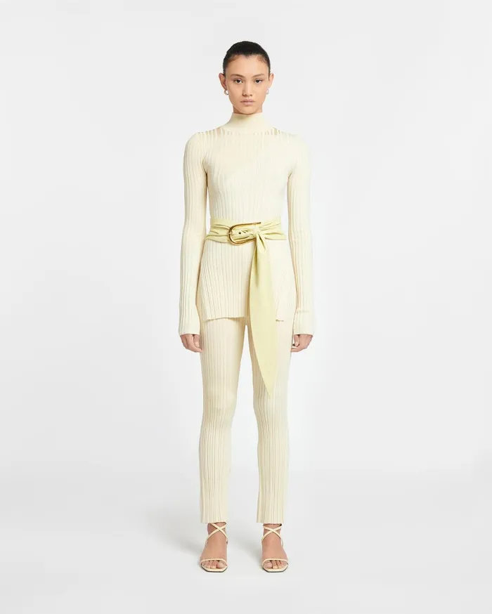 Malise Cropped Ribbed Merino Pants Lime YellowCreme Women Nanushka Bottoms