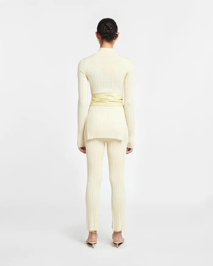 Malise Cropped Ribbed Merino Pants Lime YellowCreme Women Nanushka Bottoms