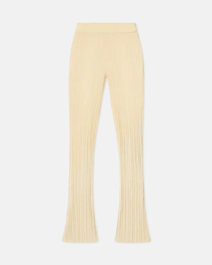 Malise Cropped Ribbed Merino Pants Lime YellowCreme Women Nanushka Bottoms