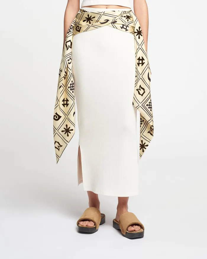 Maltha SilkTrimmed RibbedJersey Skirt Creme Women Nanushka Bottoms