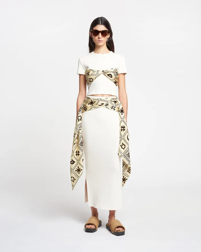 Maltha SilkTrimmed RibbedJersey Skirt Creme Women Nanushka Bottoms