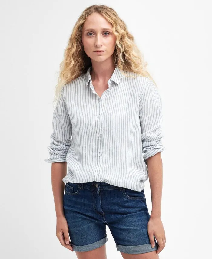 Marine Relaxed LongSleeved Shirt Tannin Stripe Women Barbour Shirts and Blouses
