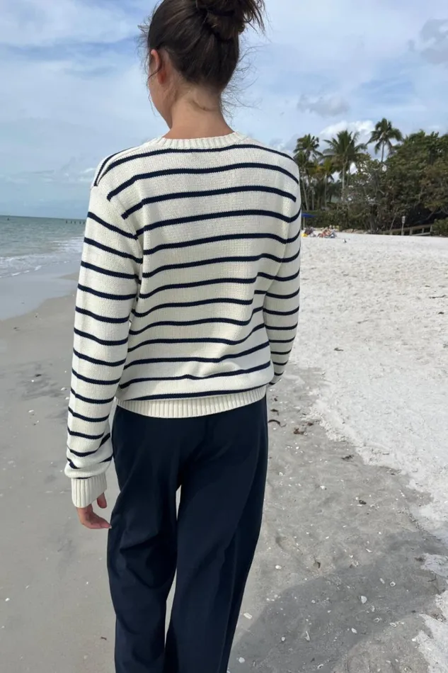 Martha Cotton Thin Stripe Sweater Ivory With Navy Blue Stripes Women Brandy Melville Sweaters