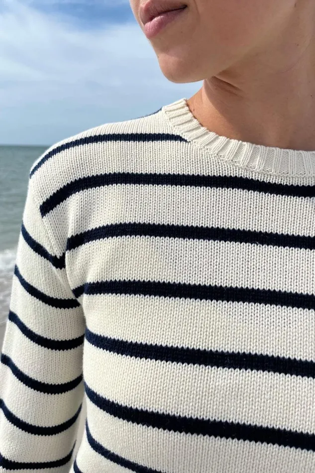 Martha Cotton Thin Stripe Sweater Ivory With Navy Blue Stripes Women Brandy Melville Sweaters