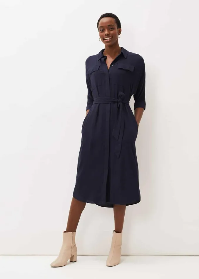 Maxine Belted Shirt Dress Navy Women Phase Eight Dresses