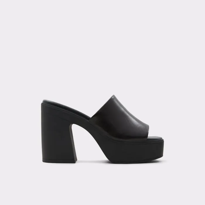 Maysee Black Leather Smooth Women ALDO Mule Shoes