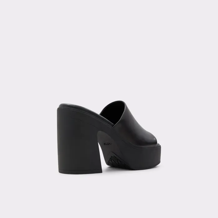 Maysee Black Leather Smooth Women ALDO Mule Shoes