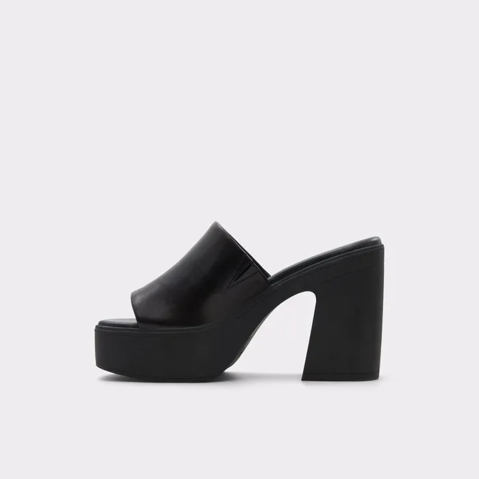 Maysee Black Leather Smooth Women ALDO Mule Shoes