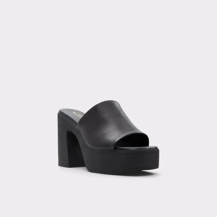 Maysee Black Leather Smooth Women ALDO Mule Shoes