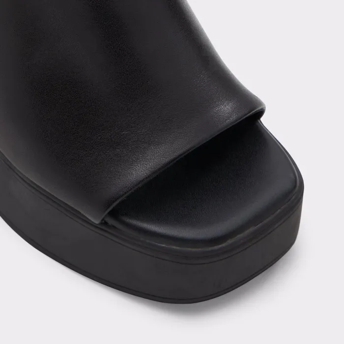 Maysee Black Leather Smooth Women ALDO Mule Shoes