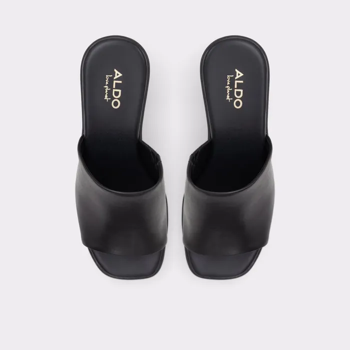 Maysee Black Leather Smooth Women ALDO Mule Shoes