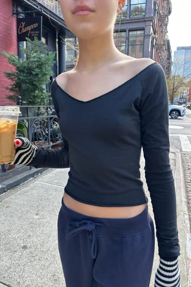 Mayson VNeck Top Black Women Brandy Melville Tops