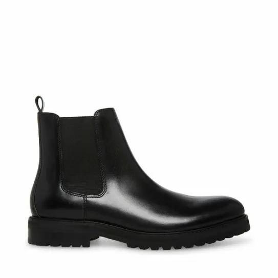 Men039s DUREN BLACK LEATHER Black Leather Steve Madden Boots