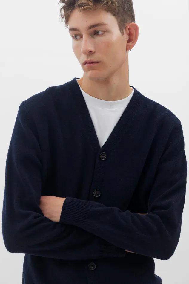 Men Adam Merino Lambswool Cardigan Dark Navy Norse Projects Knitwear