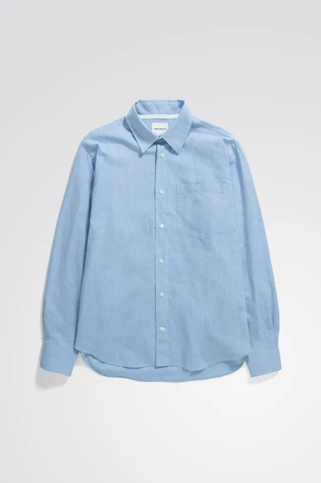 Men Algot Relaxed Cotton Linen Shirt Pale Blue Norse Projects Shirting
