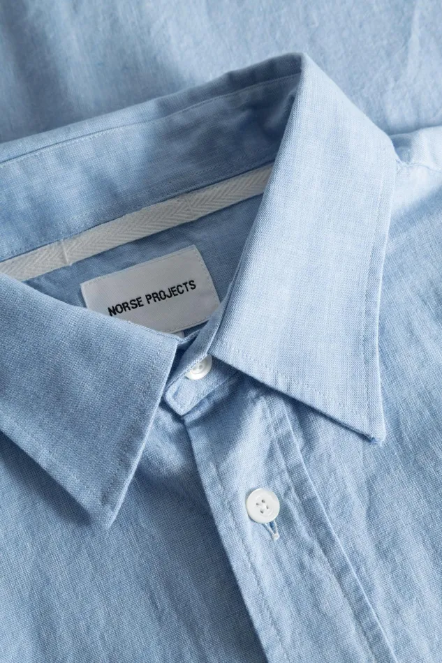 Men Algot Relaxed Cotton Linen Shirt Pale Blue Norse Projects Shirting