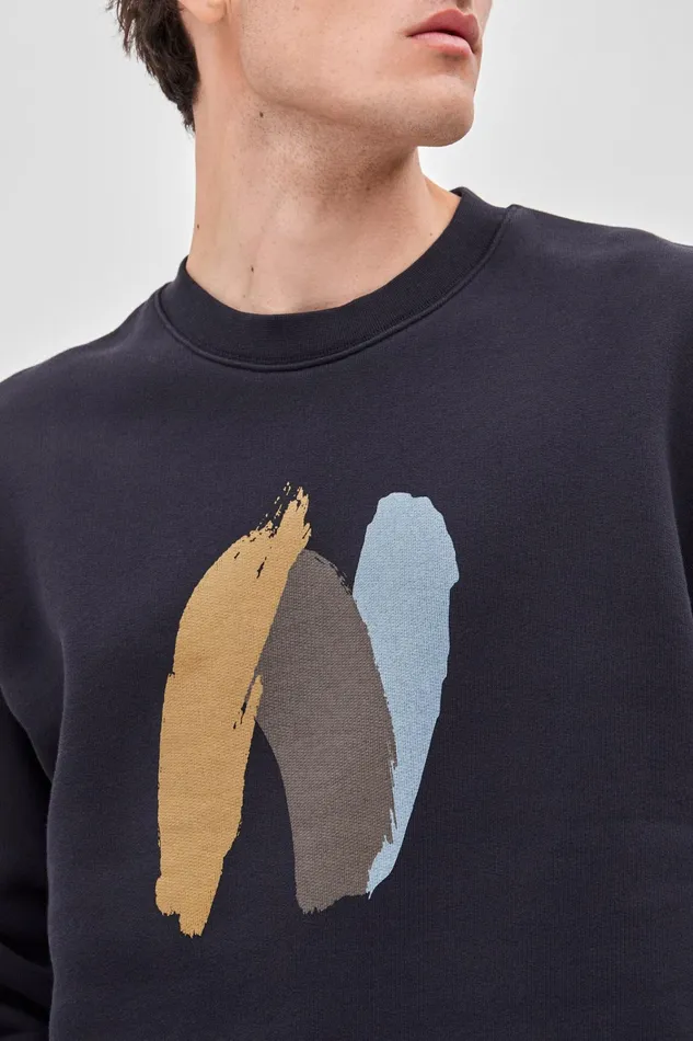 Men Arne Paint N Logo Sweatshirt Dark Navy Norse Projects Sweatshirts