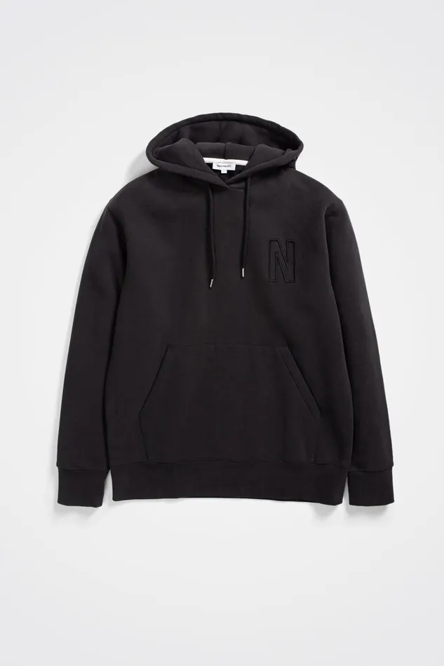 Men Arne Relaxed Fleece N Logo Hoodie Black Norse Projects Sweatshirts