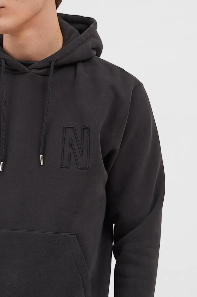 Men Arne Relaxed Fleece N Logo Hoodie Black Norse Projects Sweatshirts