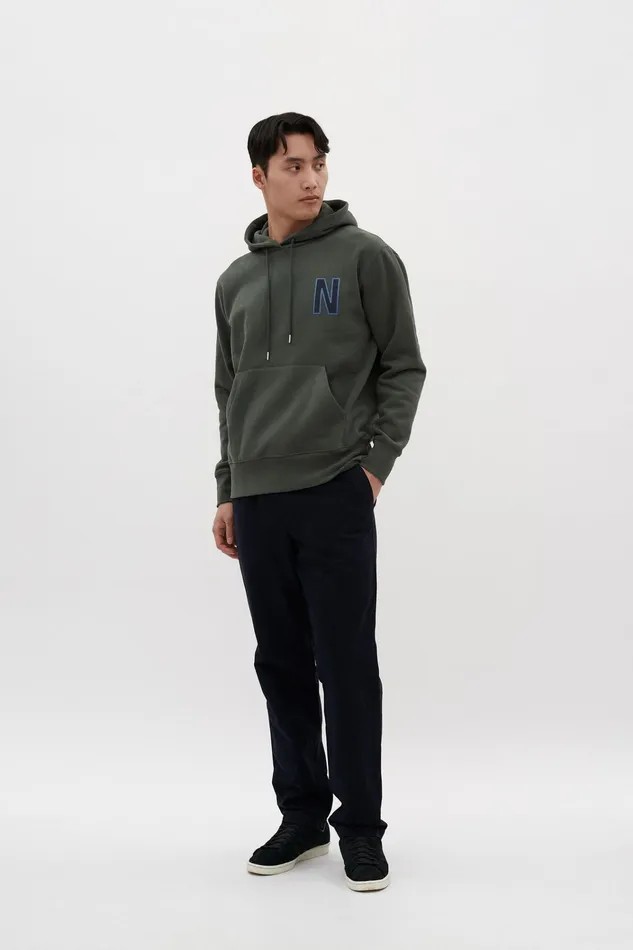 Men Arne Relaxed Organic Brushed Fleece Large N Hoodie Spruce Green Norse Projects Sweatshirts