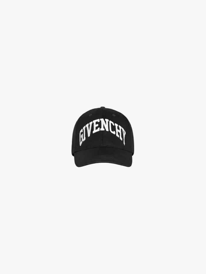 Men Beanies and Caps Givenchy GIVENCHY College Embroidered Cap In Cotton Black