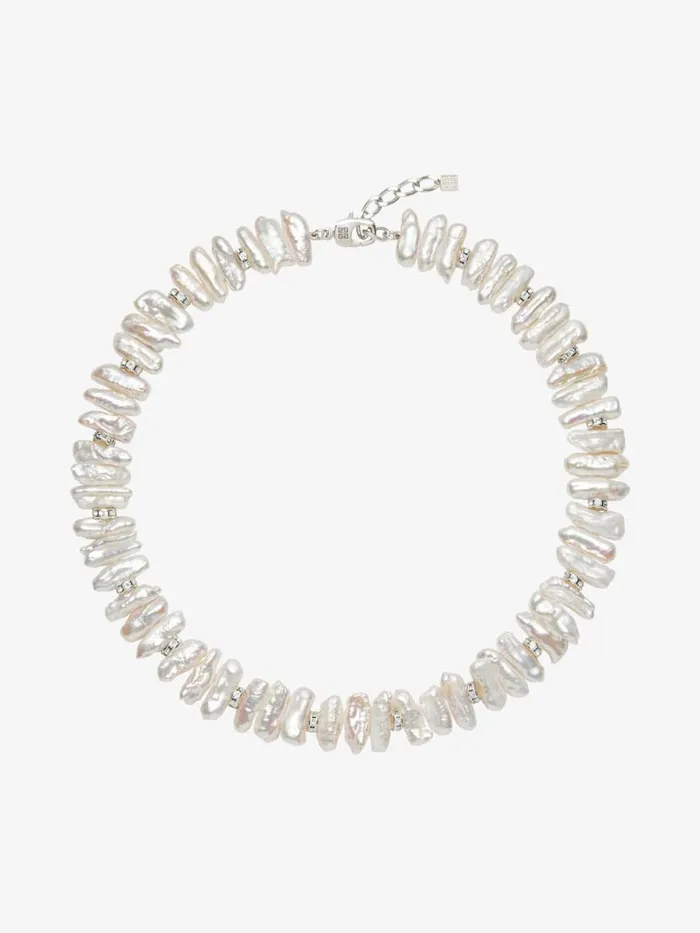 Men Beanies and Caps Givenchy Pearl Necklace With Crystals Whitesilvery